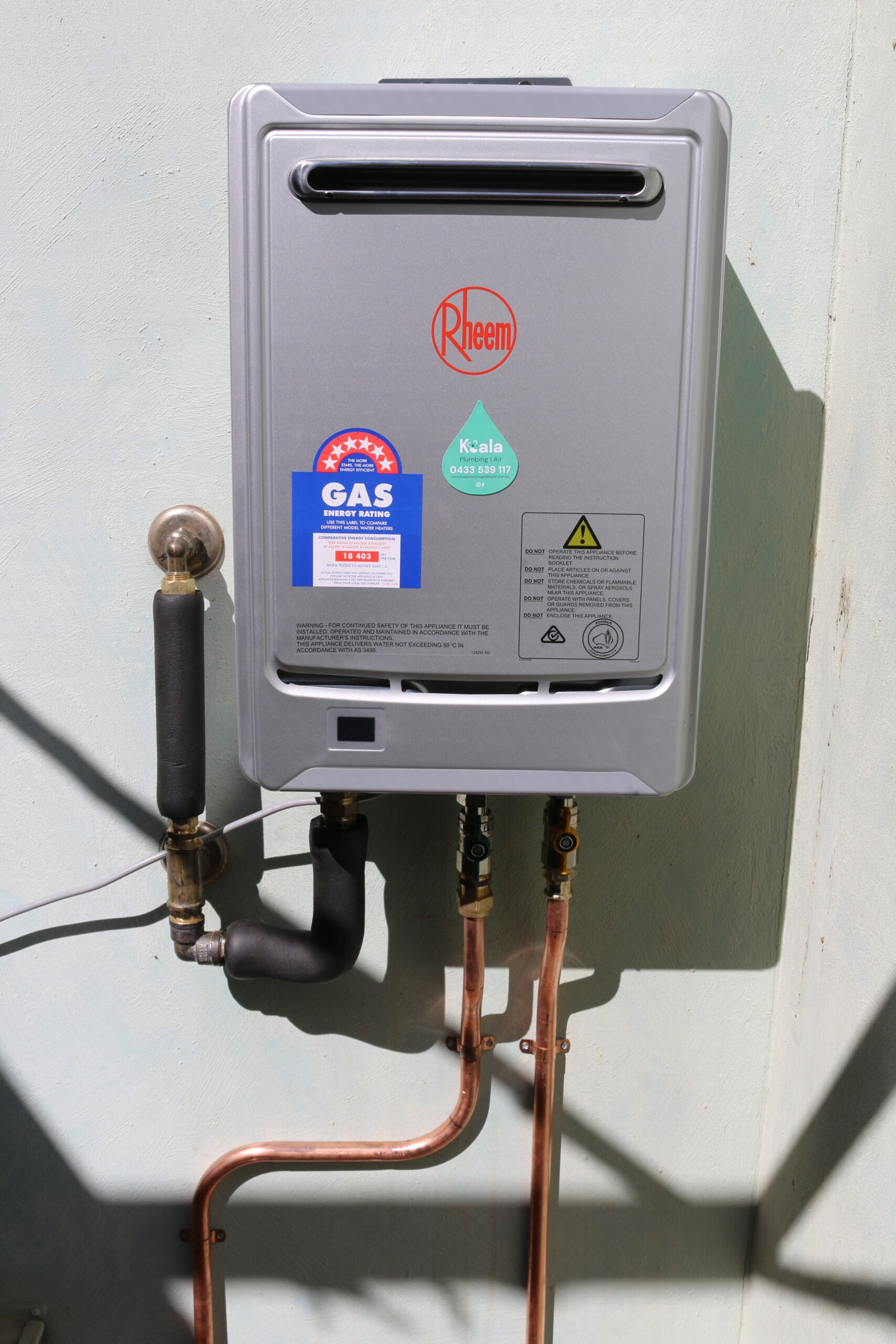 rheem hot water system installed by koala plumbing